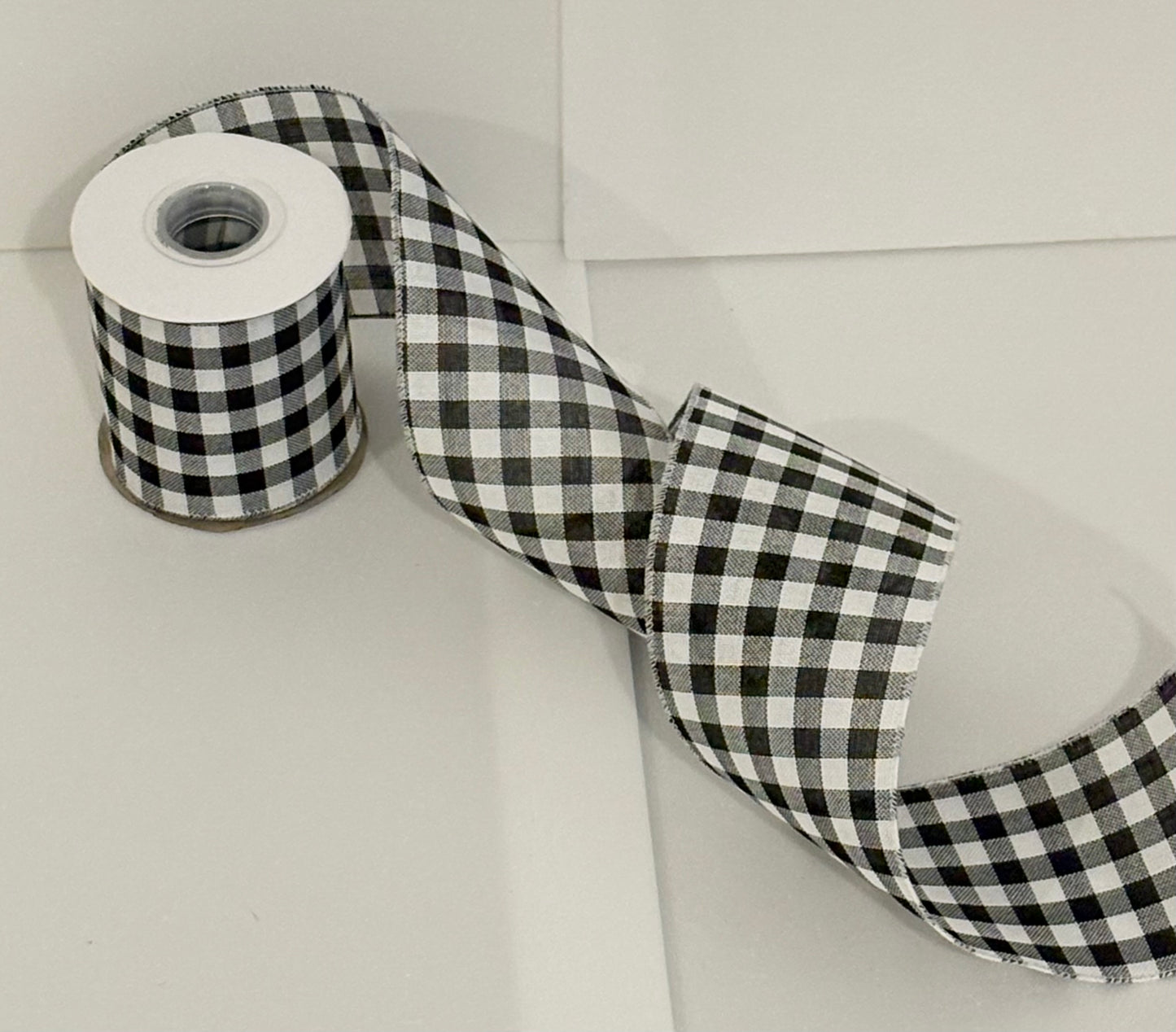 4” inch wired ribbon black and white check