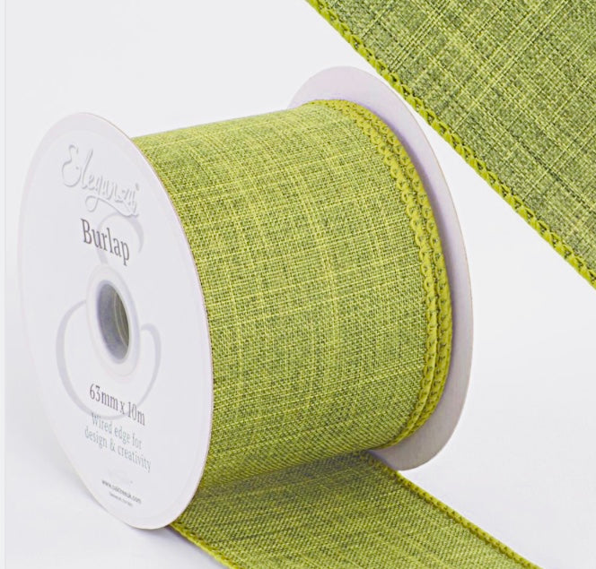 2.5 inche sage green wired ribbon, full roll 10 meters