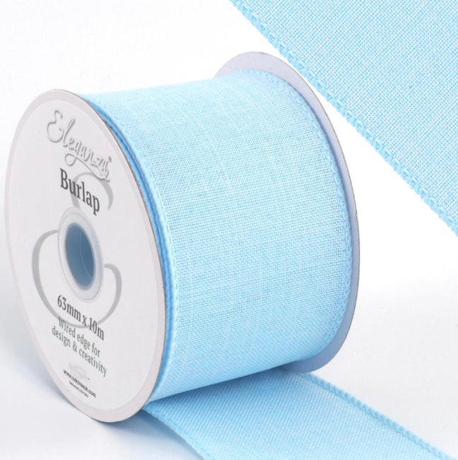 2.5 inch light blue wired ribbon full roll 10 meters