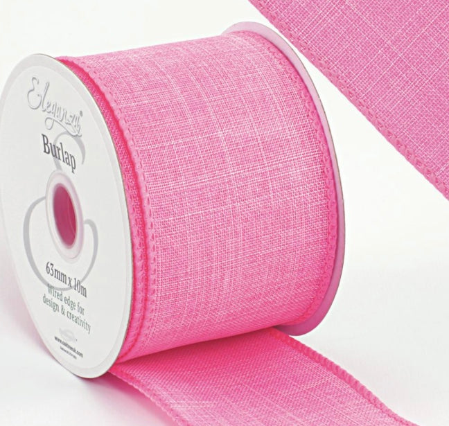 2.5 inch pink wired ribbon full roll 10 meters