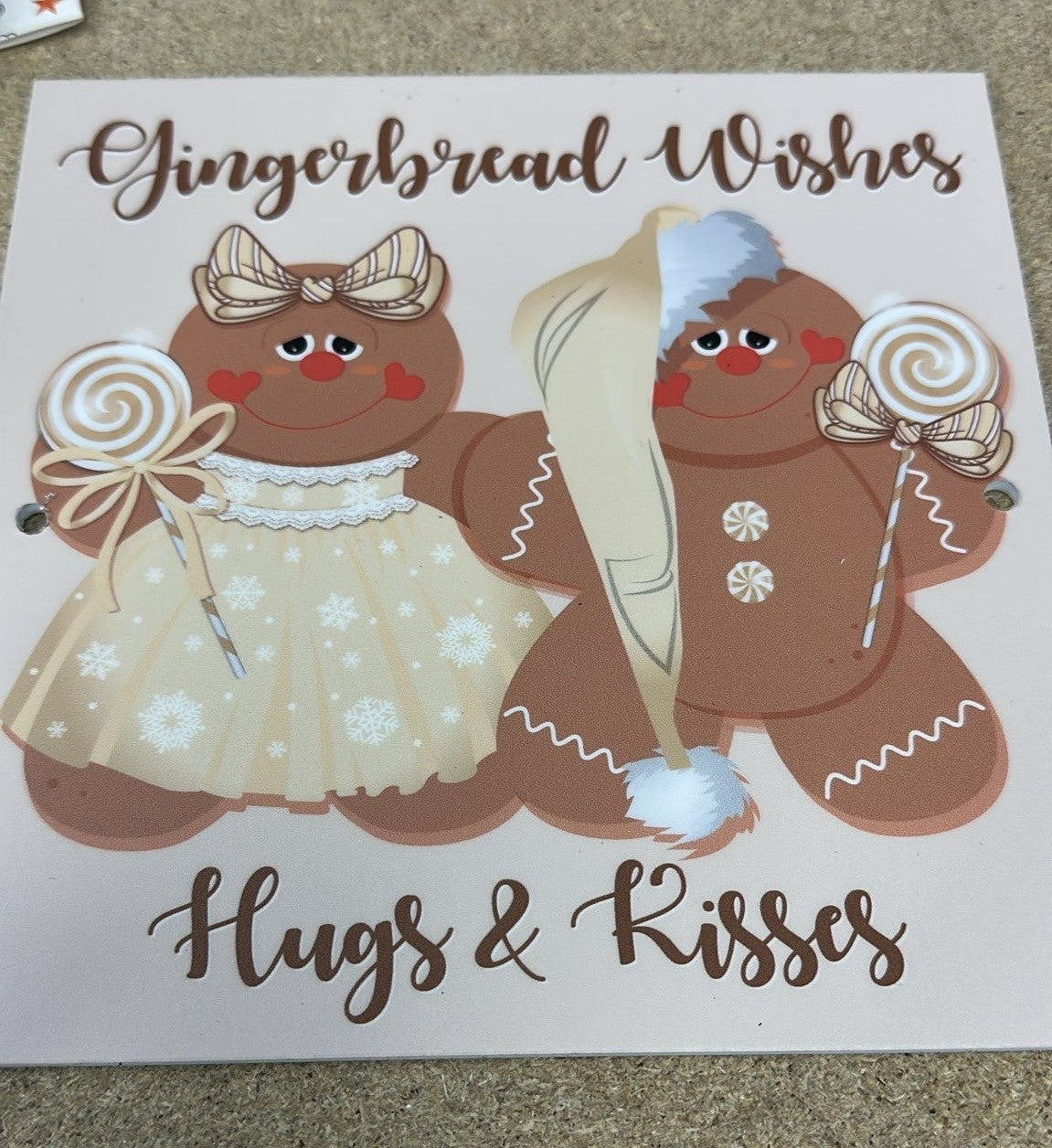 Christmas gingerbread couple sign, 7 x 7 inches UV protected, lightweight, foamex