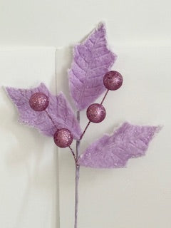 Artificial Lavender Velvet leaf Pick with Frosted Edges – Elegant Christmas Floral Decoration