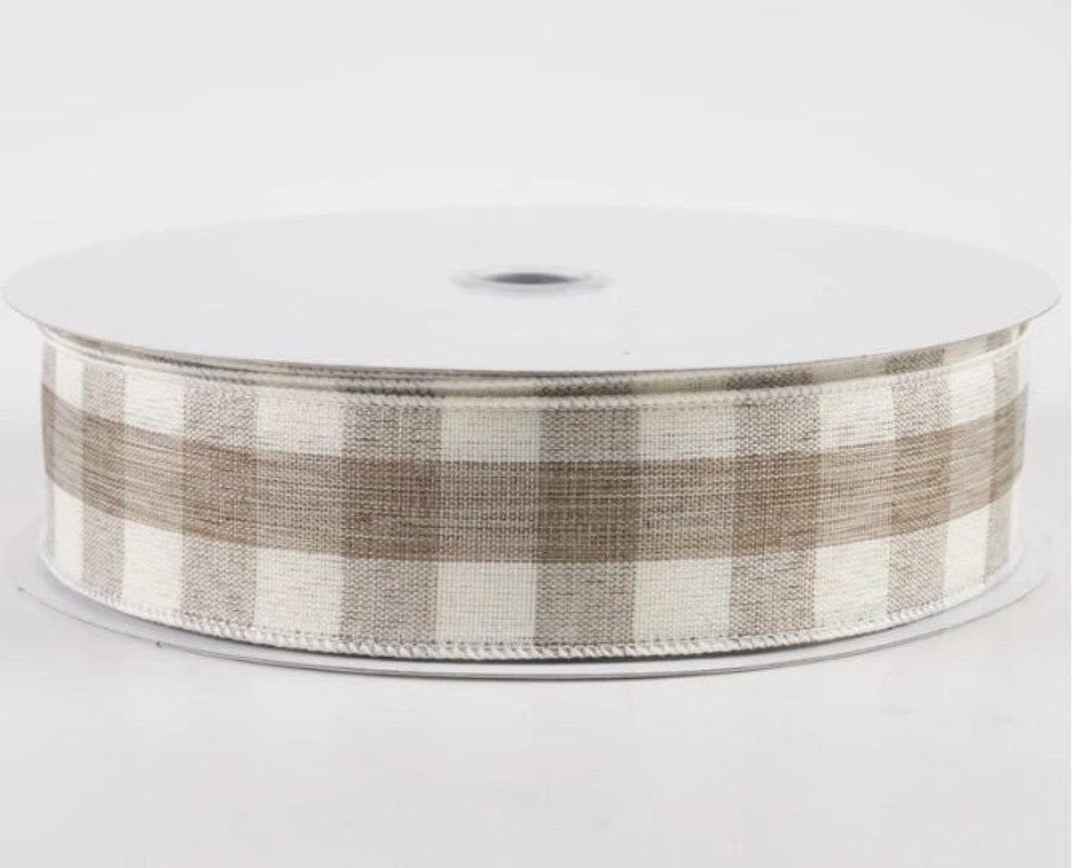 USA 1.5" wired ribbon beige check