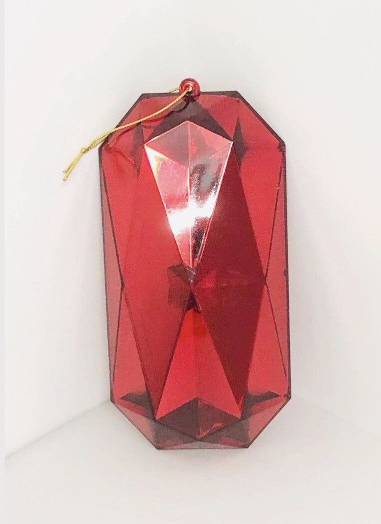 Decorative plastic acrylic lightweight oblong shaped red gem, Christmas decoration, tree decoration