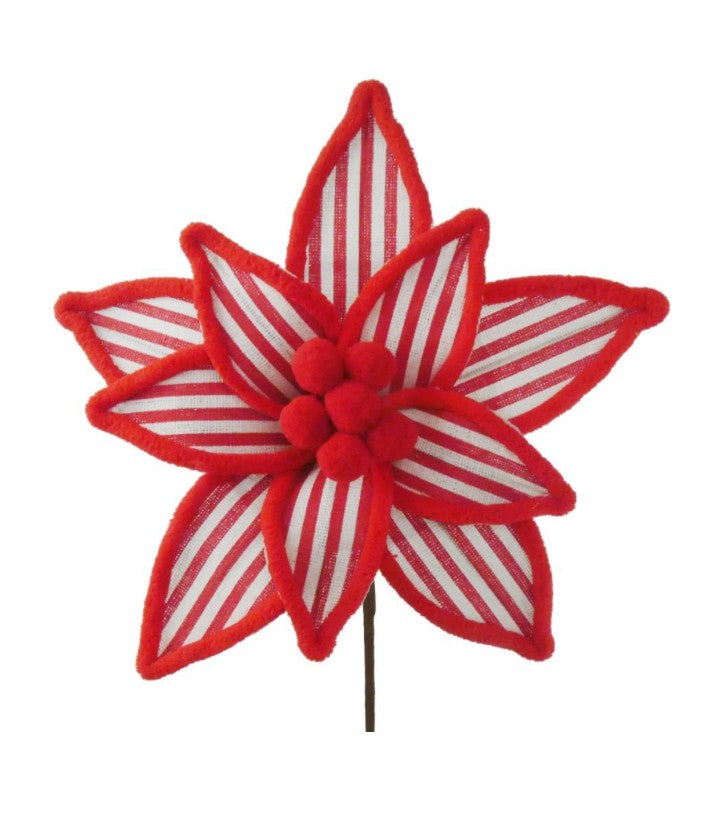 Artificial Red & White Striped Poinsettia Pick – Christmas Tree, Wreath & Holiday Floral Decoration
