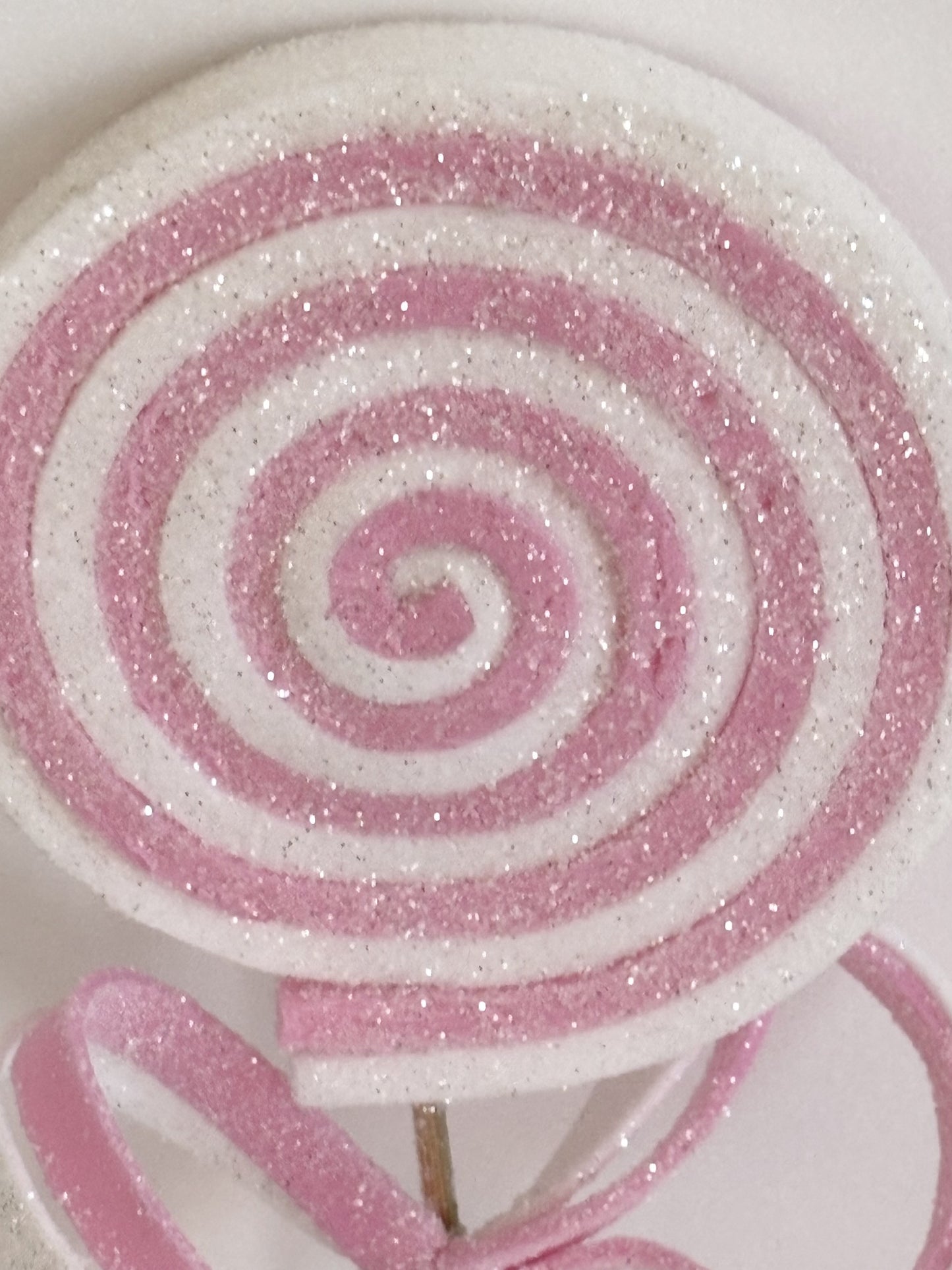 Pink Glitter Swirl Lollipop Ornament – Handmade Christmas Decoration with Bow