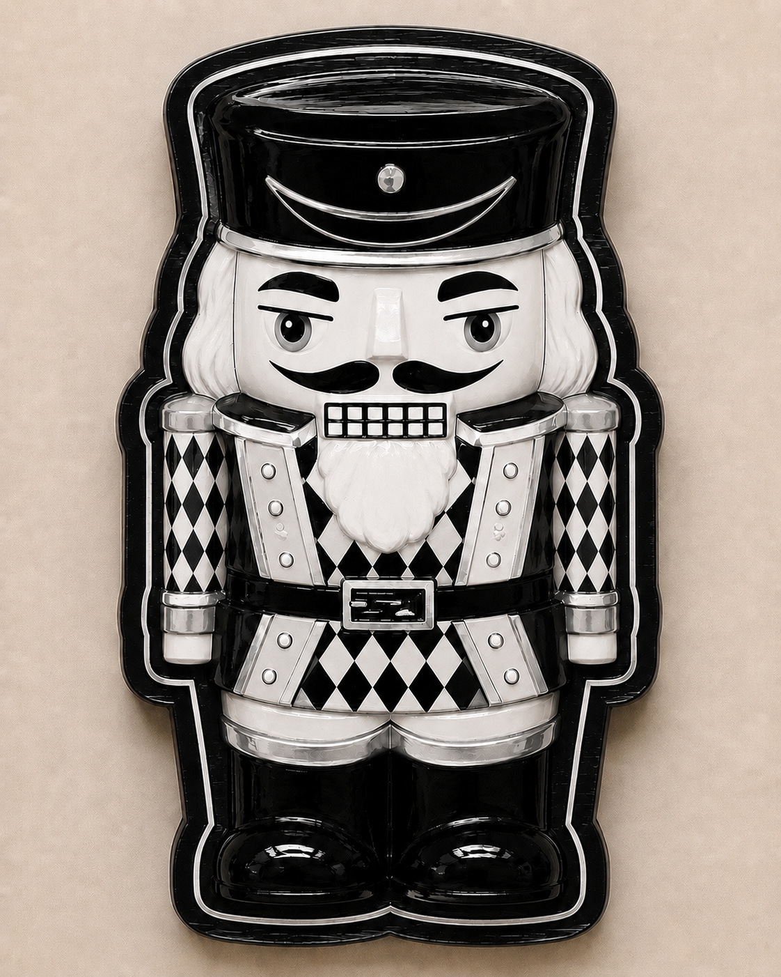 Nutcracker sign only, black, white and silver with harlequin