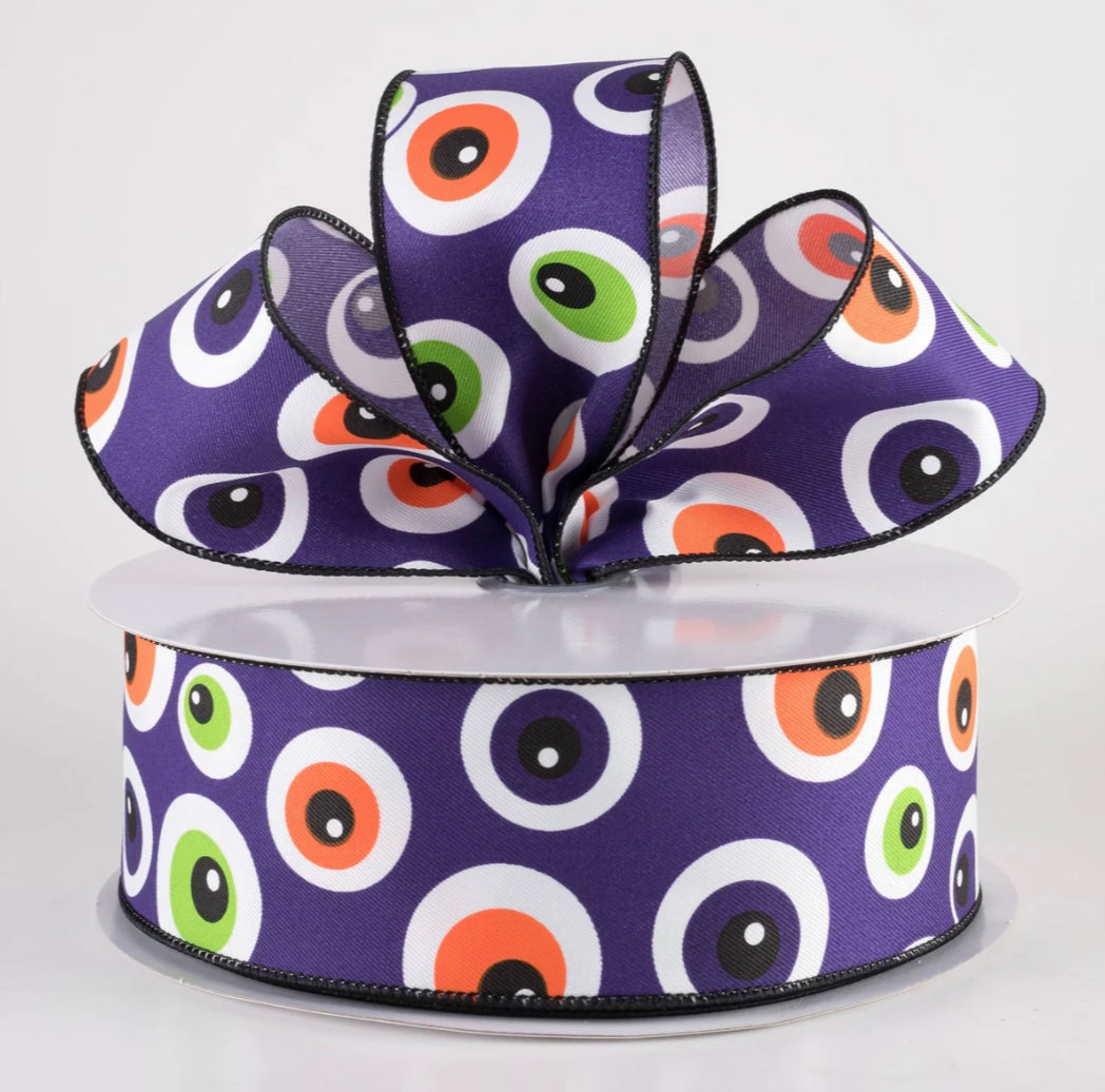 USA 2.5” eye ball wired ribbon purple sold by the meter