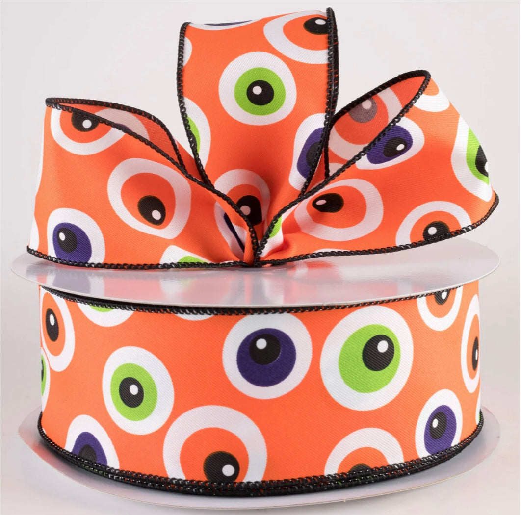 USA 2.5” eye ball wired ribbon orange sold by the meter
