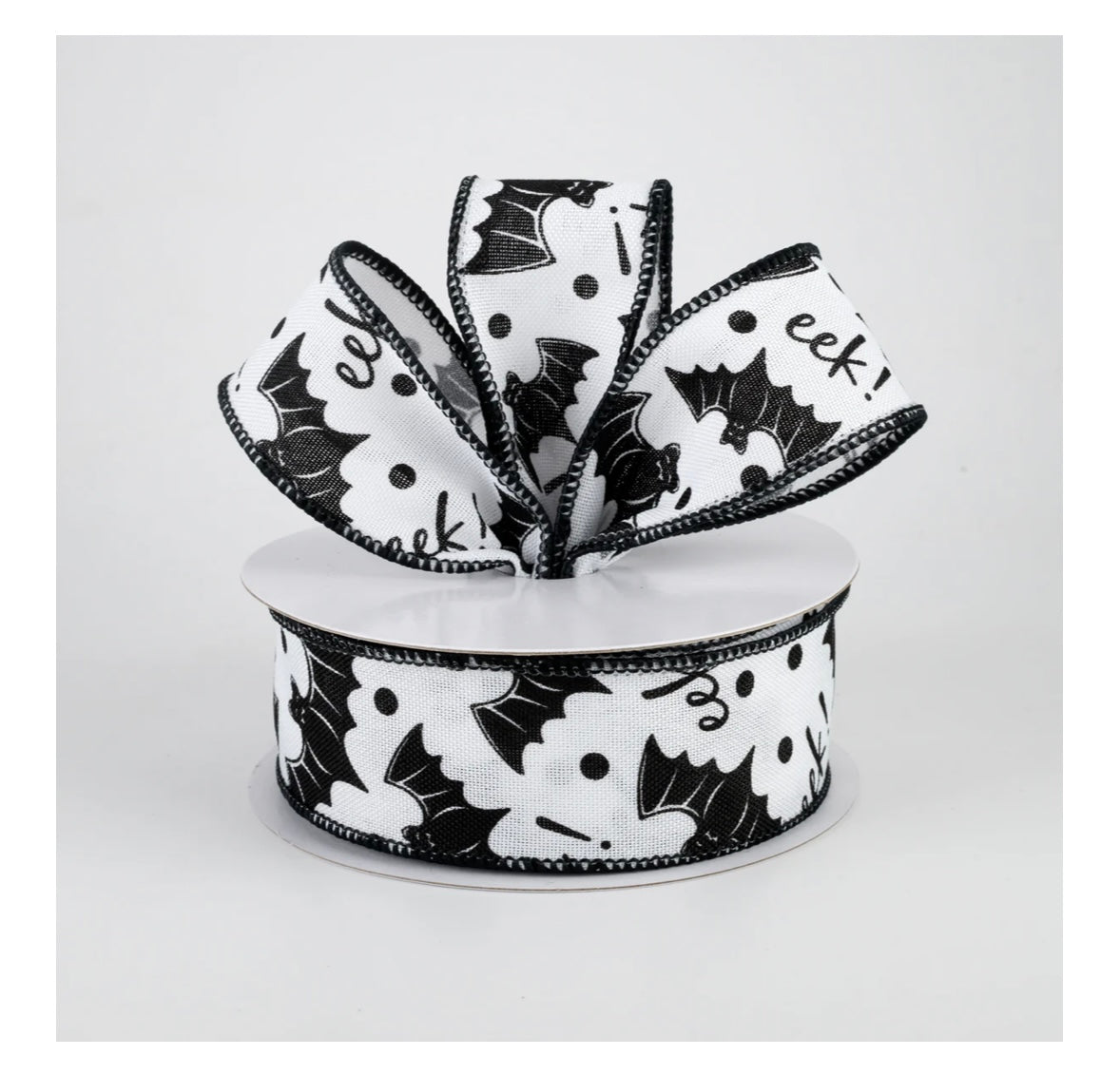 USA 1.5” bats eek wired ribbon full roll 10 yards black and white
