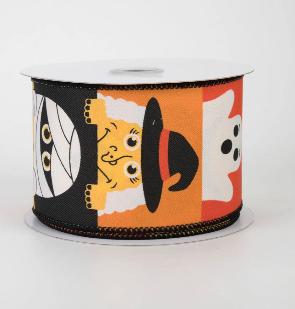 2.5” Halloween wired ribbon, peek a boo, full roll 10 yards