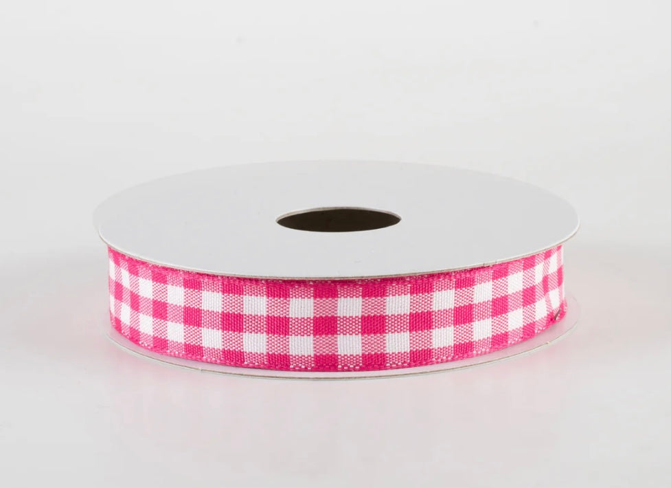 USA 5/8” classic check, fuchsia pink and white, full roll 10 yards
