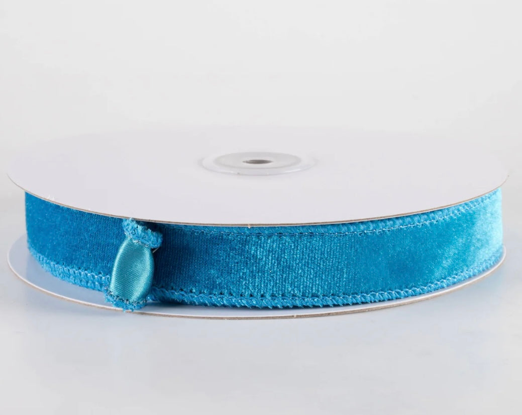 USA 7/8” Deluxe velvet satin backing teal blue, full roll 10yards