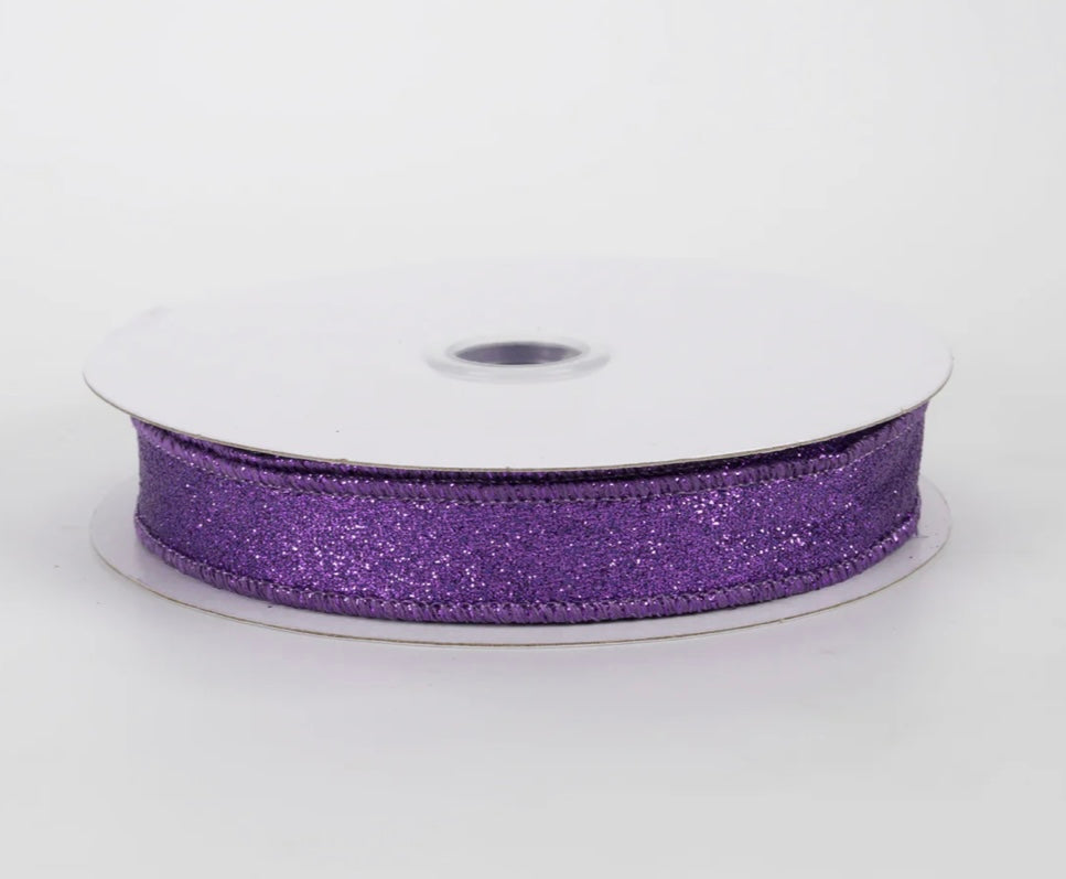 USA 5/8” shimmer glitter wired ribbon, purple full roll 10 yards