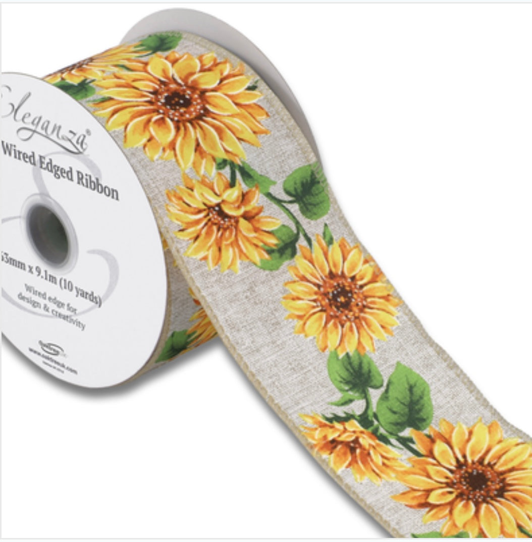 2.5” wired ribbon burlap sunflower full roll 10 meters