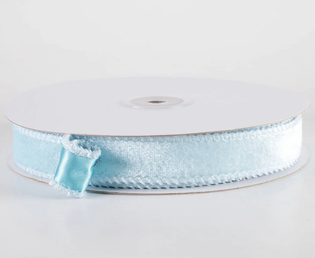 USA 7/8” Deluxe velvet satin backing light blue , full roll 10yards