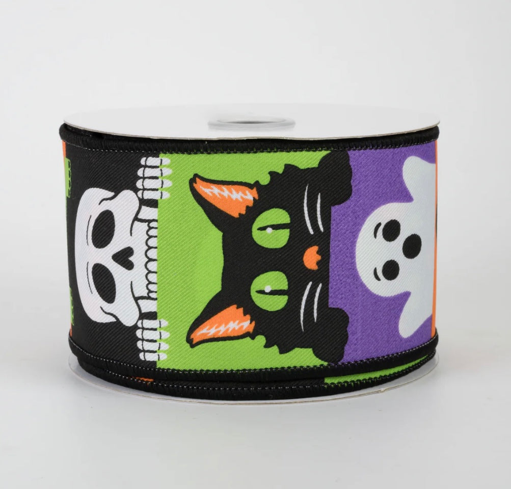 2.5” Halloween wired ribbon, peek a boo, full roll 10 yards