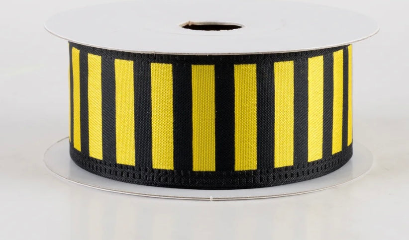 1.5” USA wired ribbon yellow and black stripes, full roll 10 yards