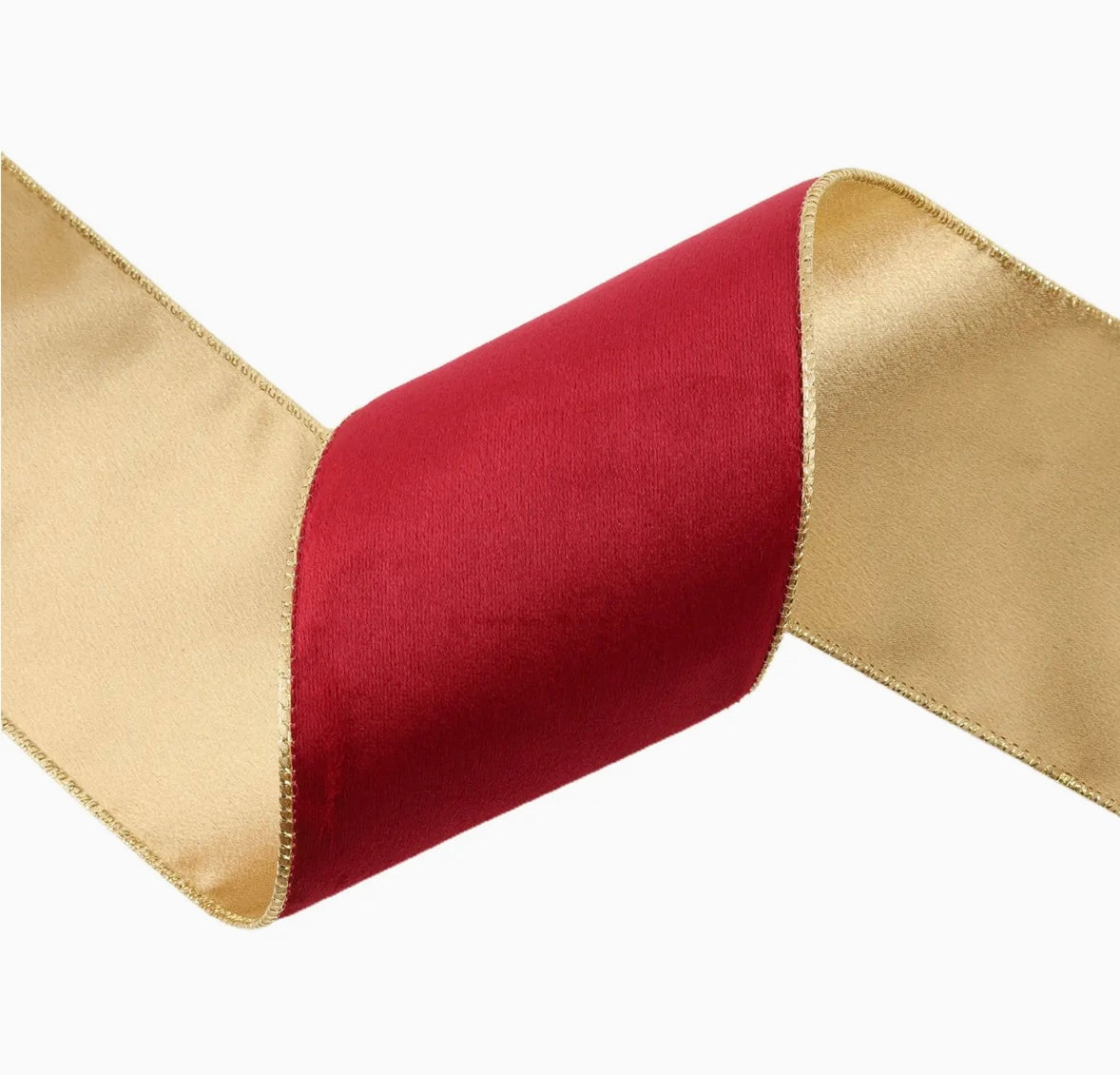 USA 4” designer wired ribbon, reversible classic velvet burgundy/gold full roll 10 yards