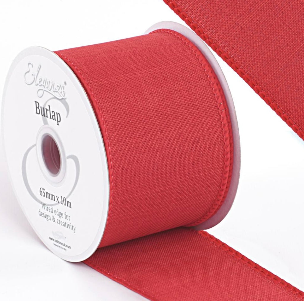2.5” inch wired ribbon in red full roll 10 meters