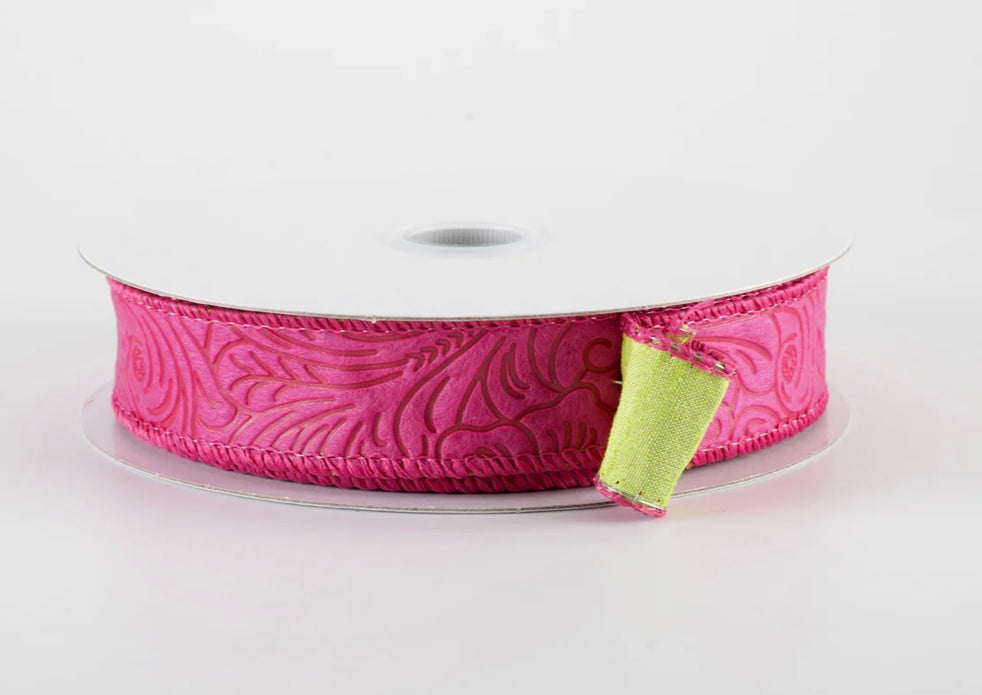USA 7/8” double sided flower breeze and dupion, fuchsia pink and lime green, full roll 10 yards