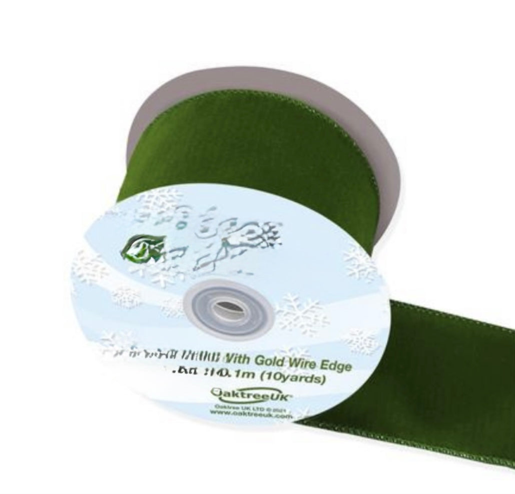 4” wired economy velvet ribbon dark green 10 meters