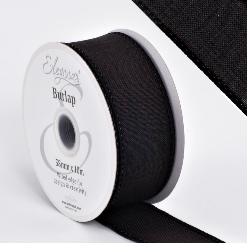 1.5 inch wired ribbon black full roll 10 meters