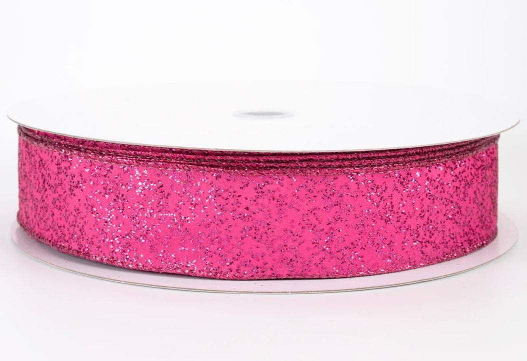 USA 1.5” wired ribbon, mini glitter dots, fuchsia sold by the meter