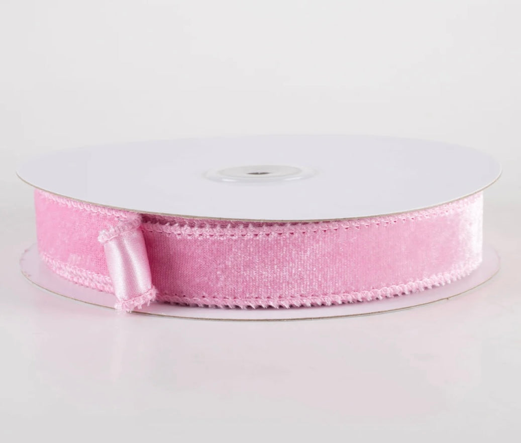 USA 7/8” Deluxe velvet satin backing baby pink, full roll 10yards