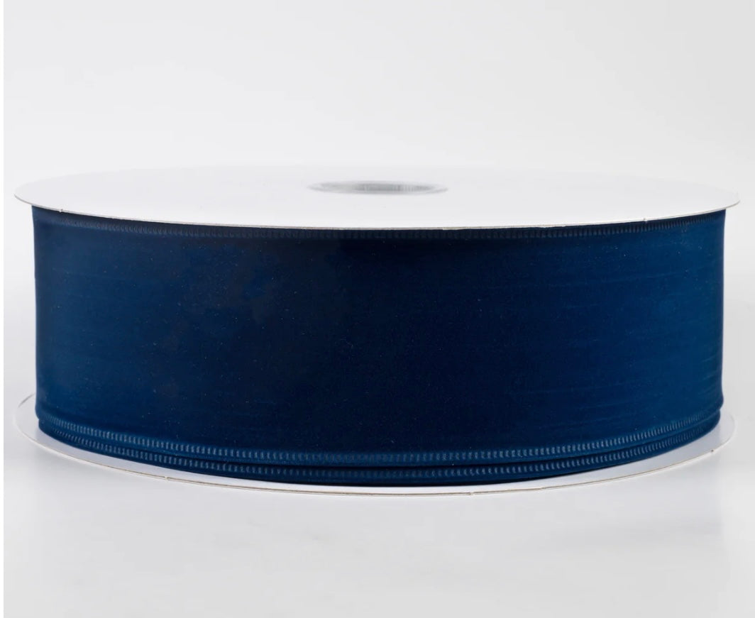 USA 2.5” velvet navy blue, wired ribbon, sold by the meter