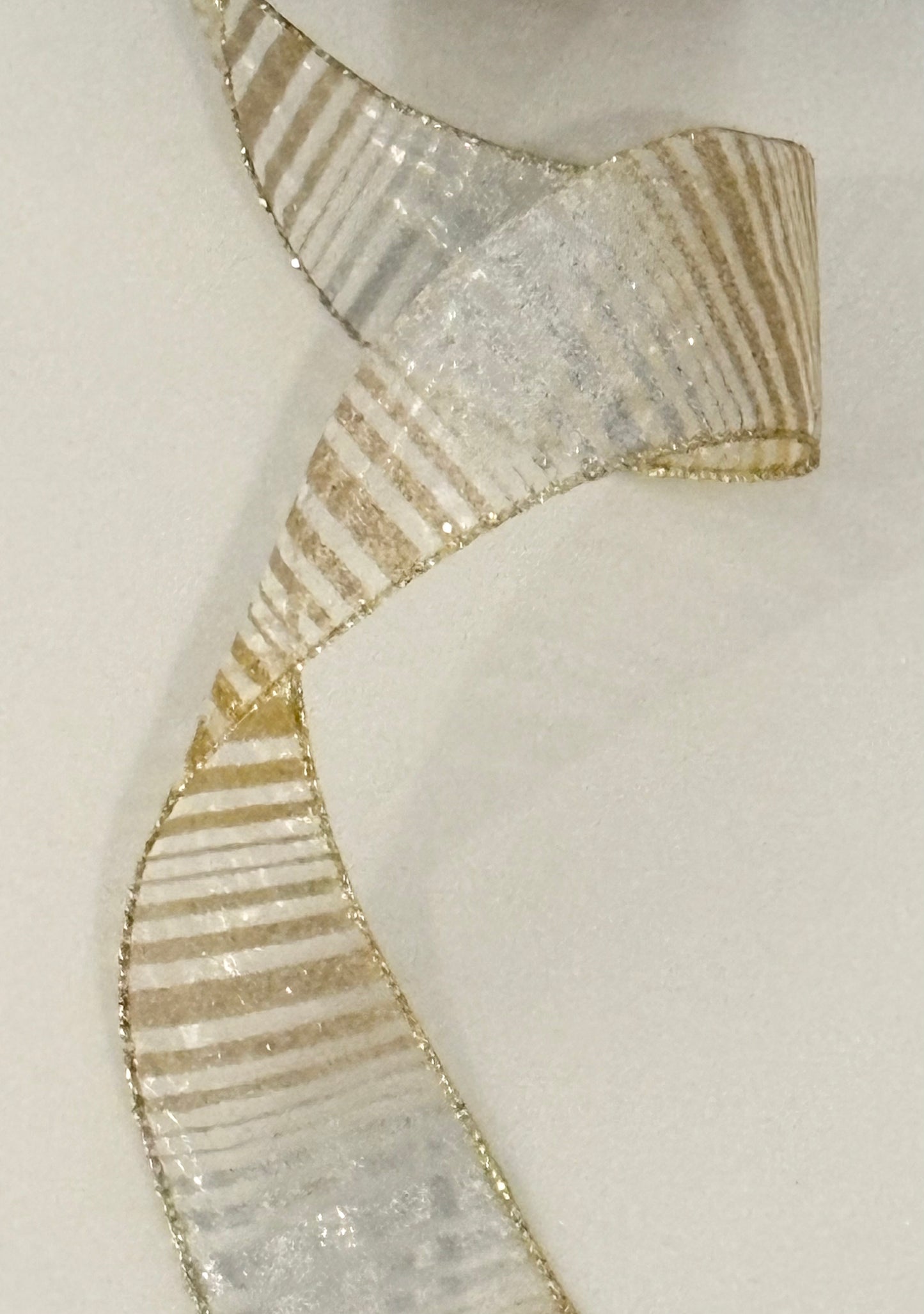 2.5” wired ribbon, silver and gold stripes chiffon, sold by the meter