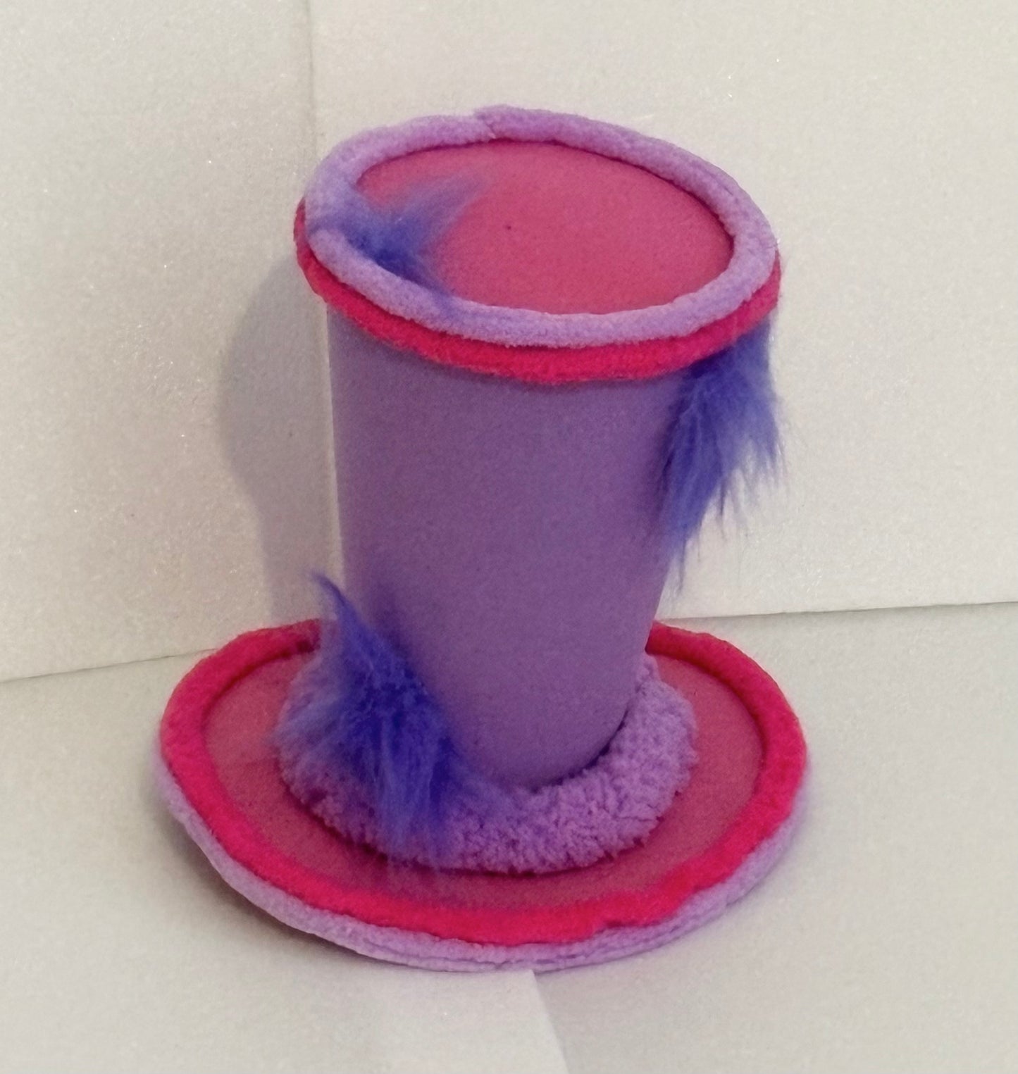 XL fluffy monster in fuchsia and purple with top hat