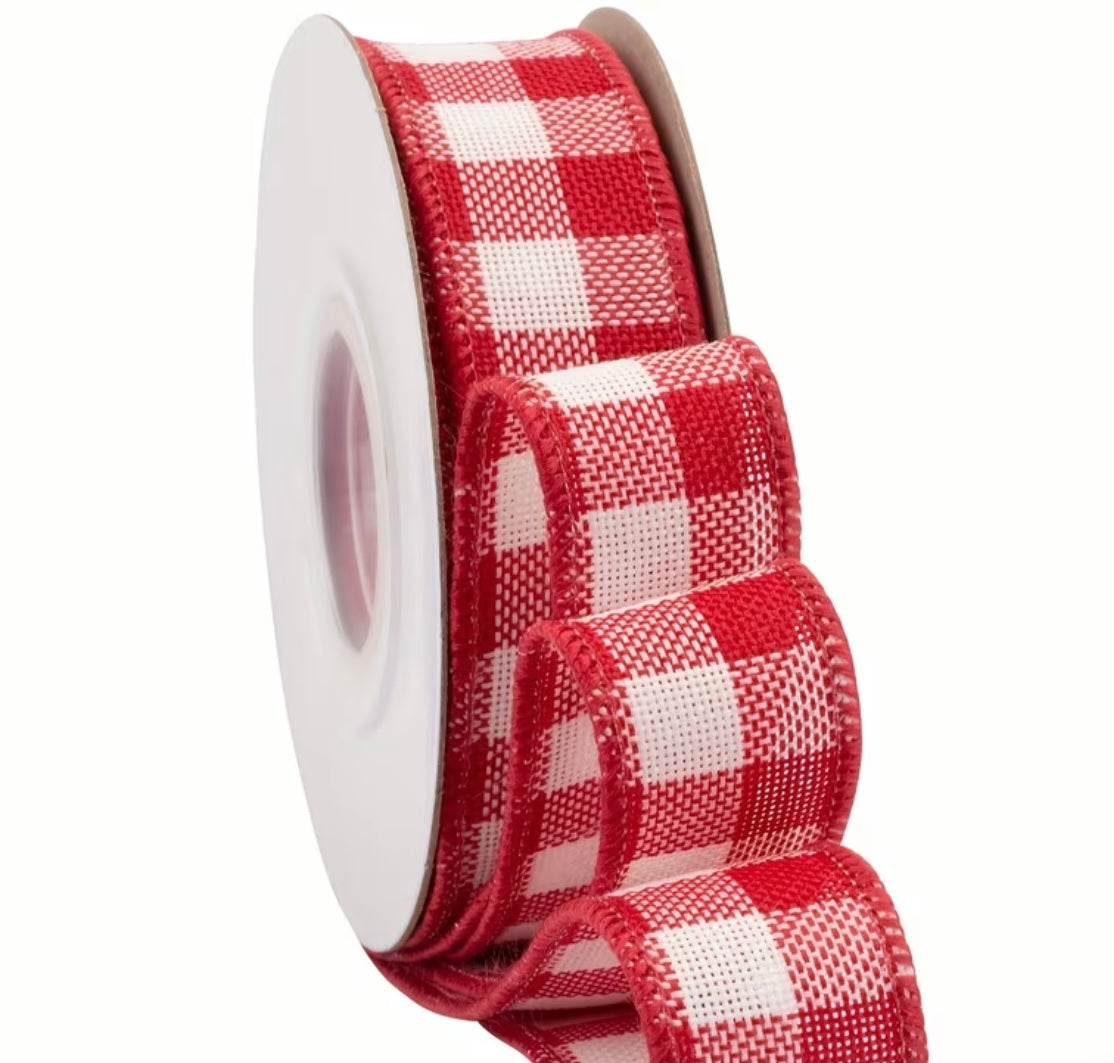 7/8” wired ribbon check red and white 10yards