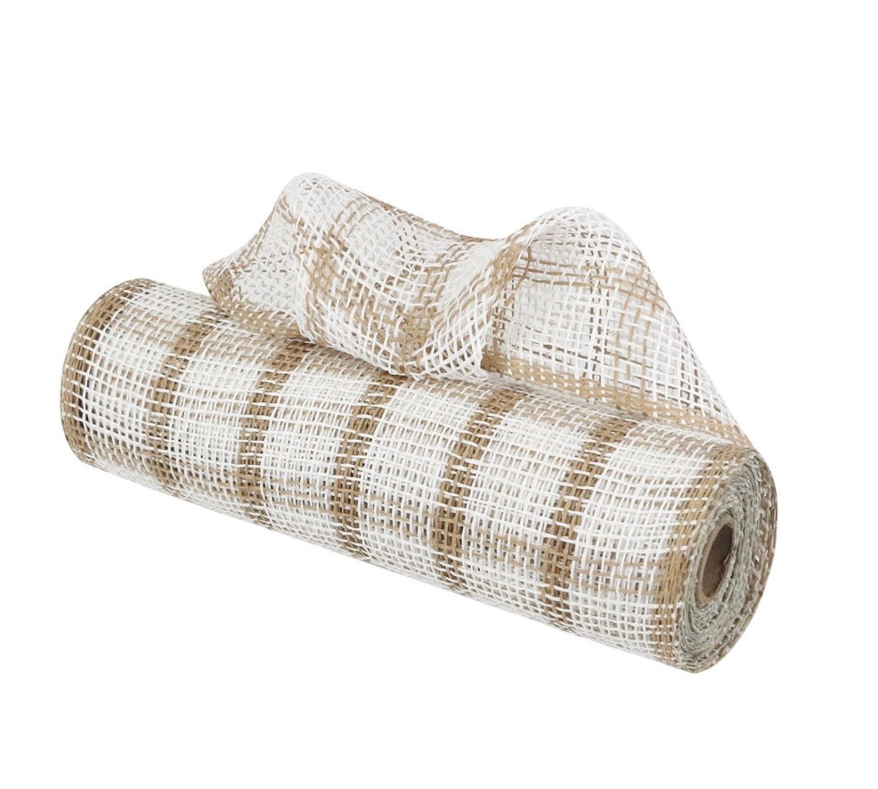 10 inch x 10 yards, soft natural plaid deco mesh, Spring, summer, Halloween, Christmas