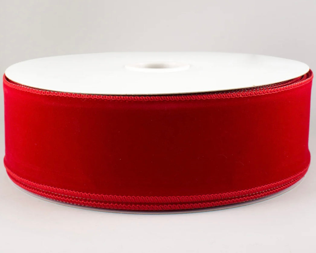 USA 2.5” red velvet wired ribbon, sold by the meter