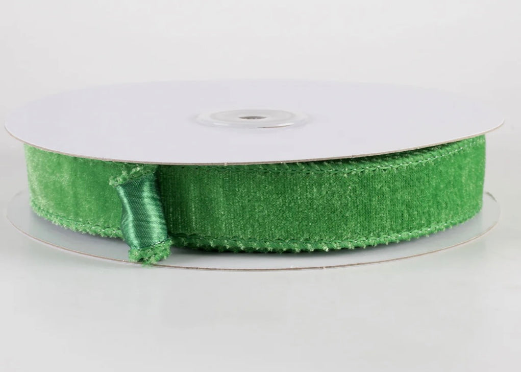 USA 7/8” Deluxe velvet satin backing emerald green, full roll 10yards