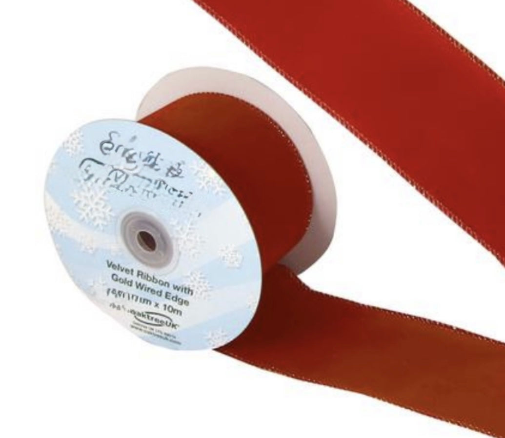 4” red economy velvet wired ribbon 10 meters