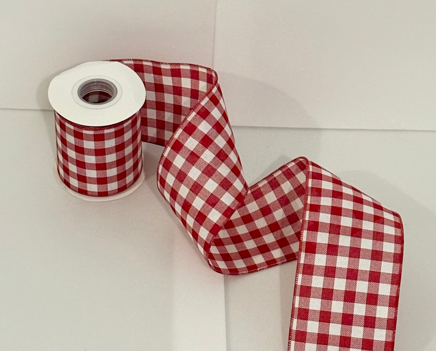 4” inch wired ribbon red and white check