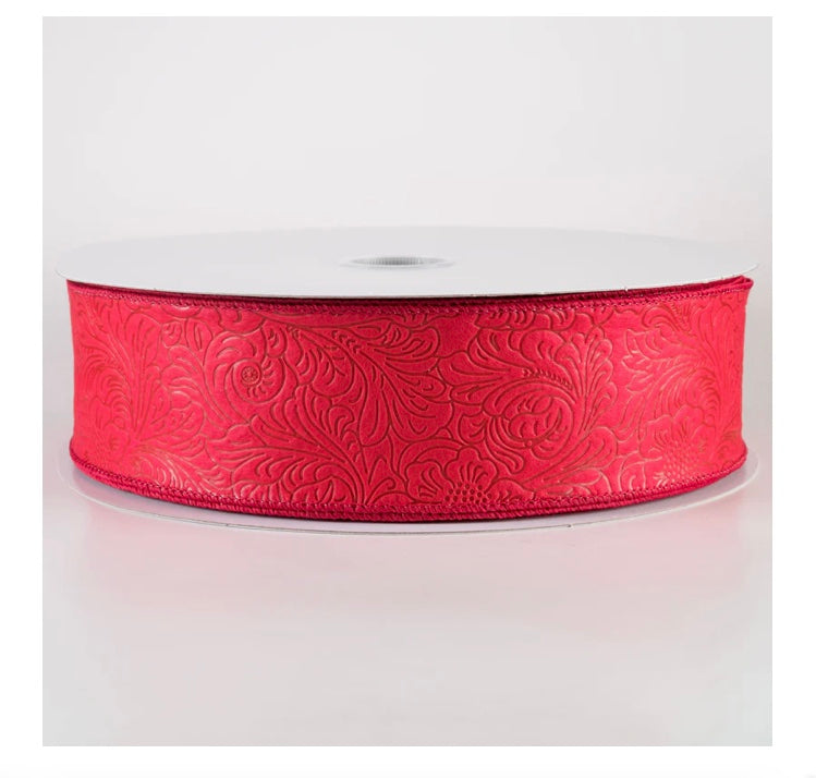 USA 2.5" wired ribbon red embossed flower breeze