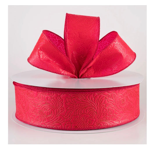 USA 2.5" wired ribbon red embossed flower breeze