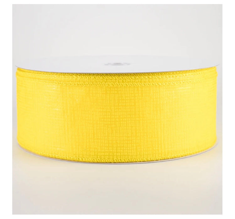 USA 2.5" wired ribbon embossed crosshatch yellow breeze