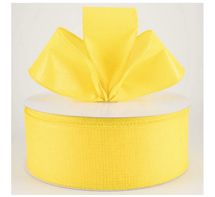 USA 2.5" wired ribbon embossed crosshatch yellow breeze