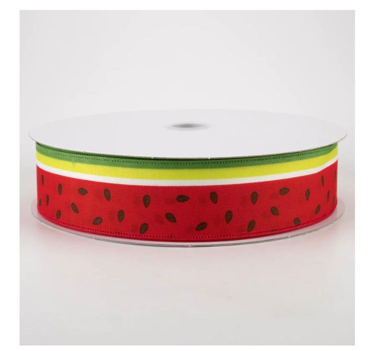 USA wired ribbon 1.5" watermelon slice satin stripe