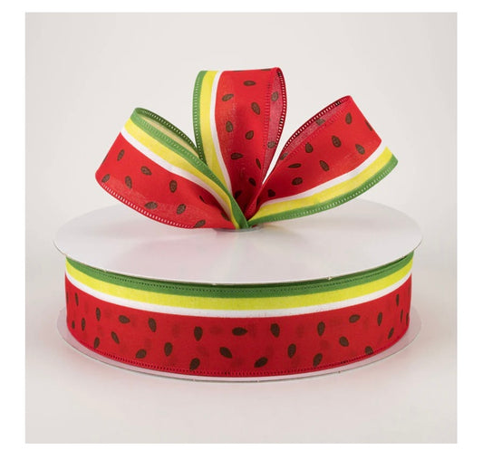 USA wired ribbon 1.5" watermelon slice satin stripe