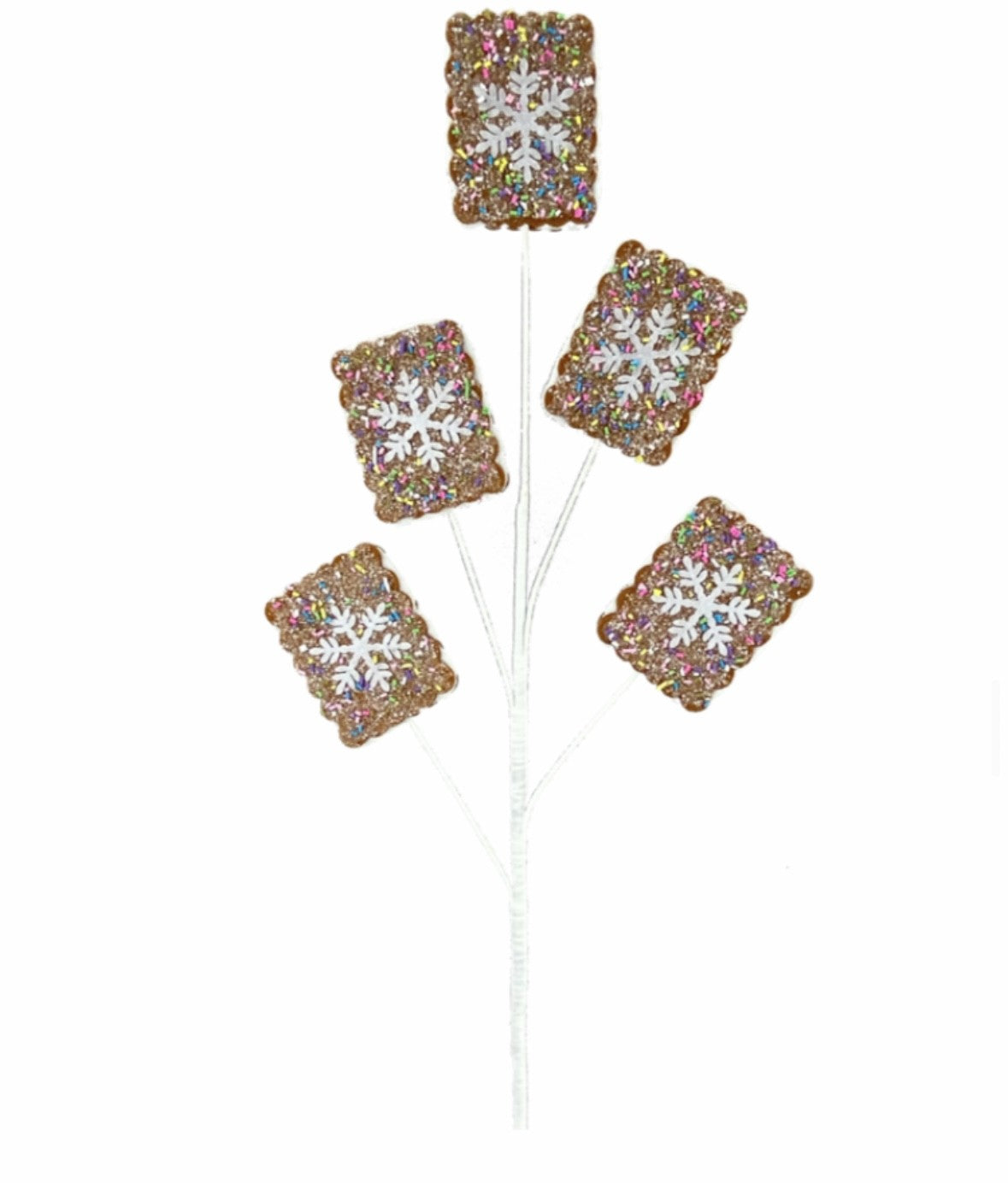 Gingerbread 5 cookie Glitter Snowflake Pick – Sparkling Decorative Stem for Christmas Wreaths, Trees & Floral Arrangements