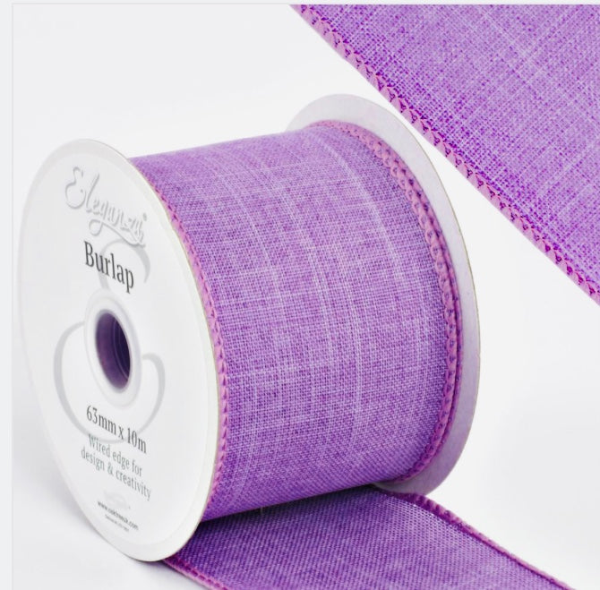2.5 inch wired edged lavender ribbon, full roll, 10 meters