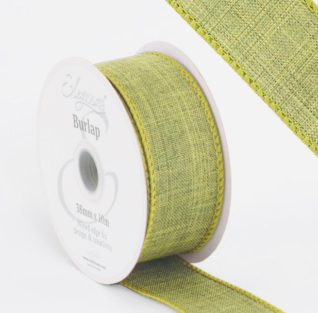 1.5 inch sage green wired ribbon full roll 10 meters