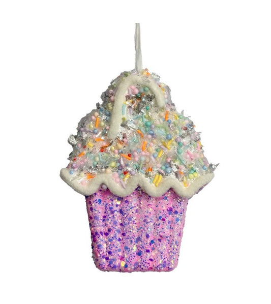 Pink flat pastel cupcake bauble