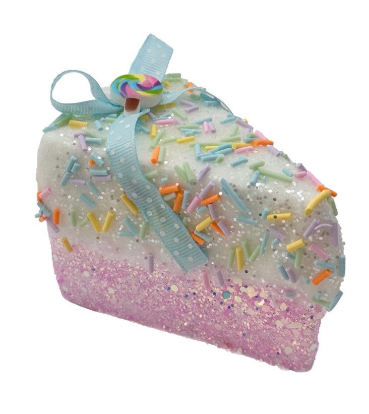 Pink cake slice with sprinkles foam bauble