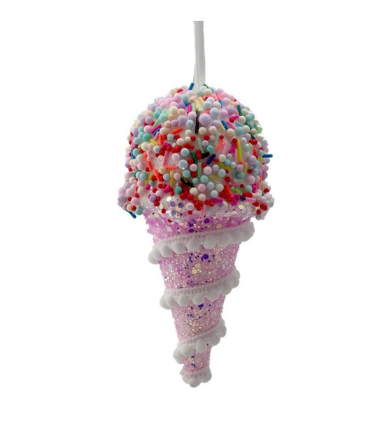 Pink ice cream with sprinkles balls foam bauble